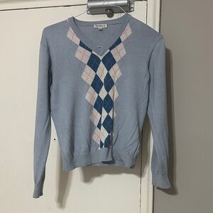 Merona Light Blue Argyle V-Neck Sweater